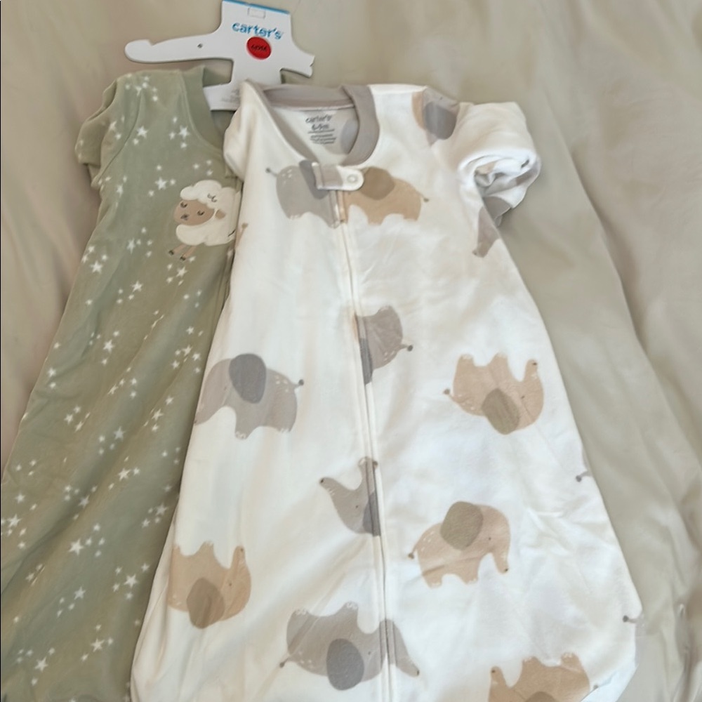 Carter's Kids Pajama Sleep Sack - White and Green Elephant Print